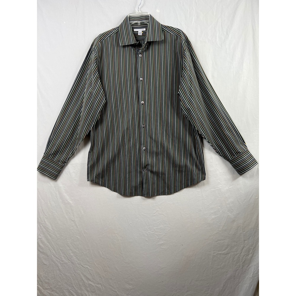 Banana Republic Button Down Shirt Mens XL Black Green Striped Long Sleeve Cotton